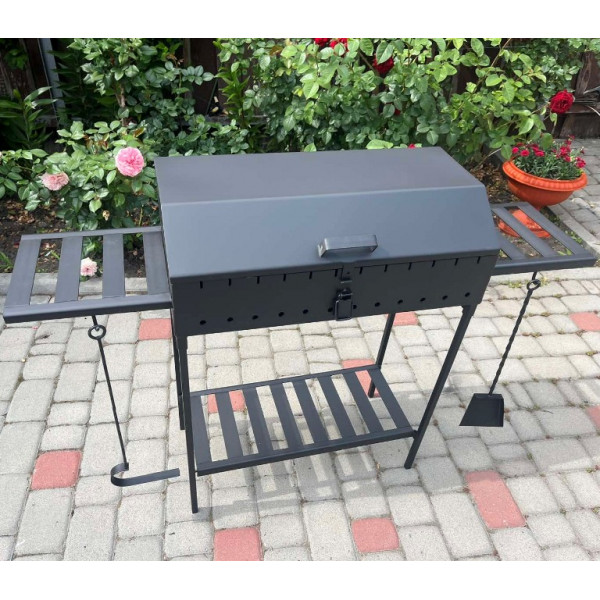Мангал-гриль з кришкою 3 мм на 12 шампурів, решіткою, підставкою, столиками