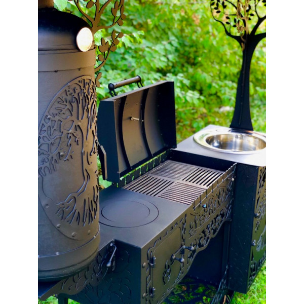 Мангал з коптильнею, пічкою та мийкою DE LUXE