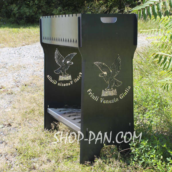 Мангал разборный высокий на 12 шампуров с подставкой для дров и гравировкой - bmw