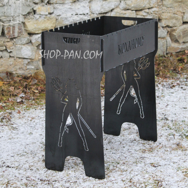 Мангал разборный высокий на 12 шампуров с подставкой для дров и гравировкой - bmw