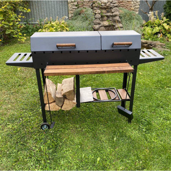 Мангал-гриль 5 мм посилено на 13 шампурів з дровницею та кришками.