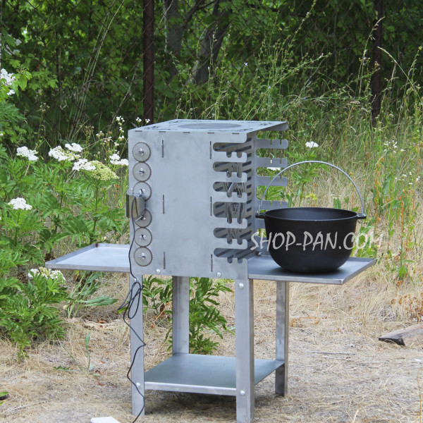 Вертикальный эко мангал SHOP-PAN со встроенной шашлычницей и мотором.