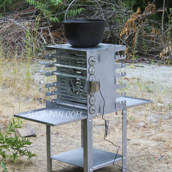 Вертикальный эко мангал SHOP-PAN со встроенной шашлычницей и мотором.