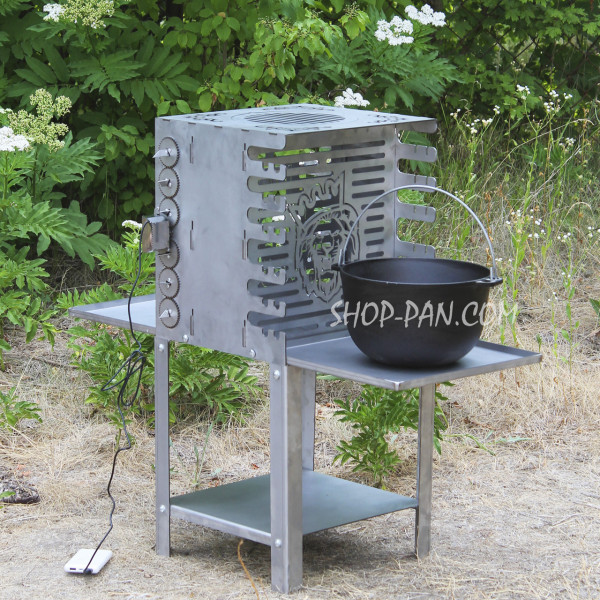 Вертикальный эко мангал SHOP-PAN со встроенной шашлычницей и мотором.