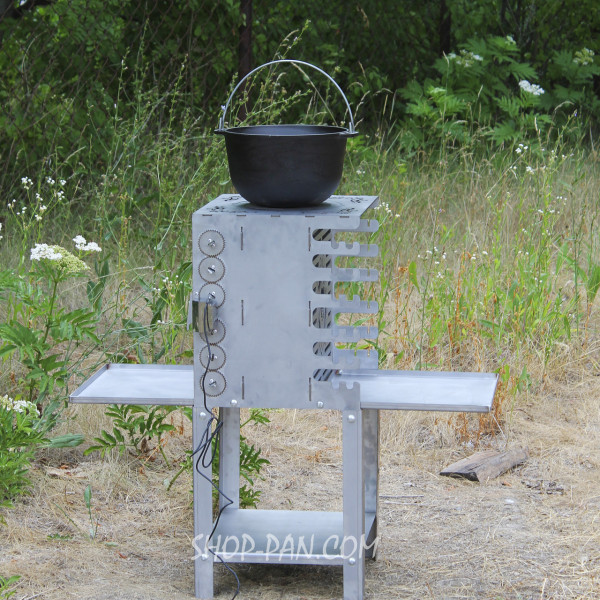 Вертикальный эко мангал SHOP-PAN со встроенной шашлычницей и мотором.