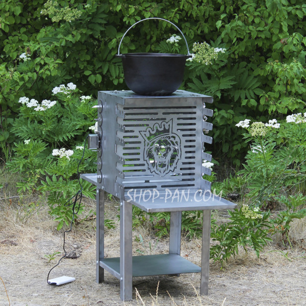 Вертикальный эко мангал SHOP-PAN со встроенной шашлычницей и мотором.