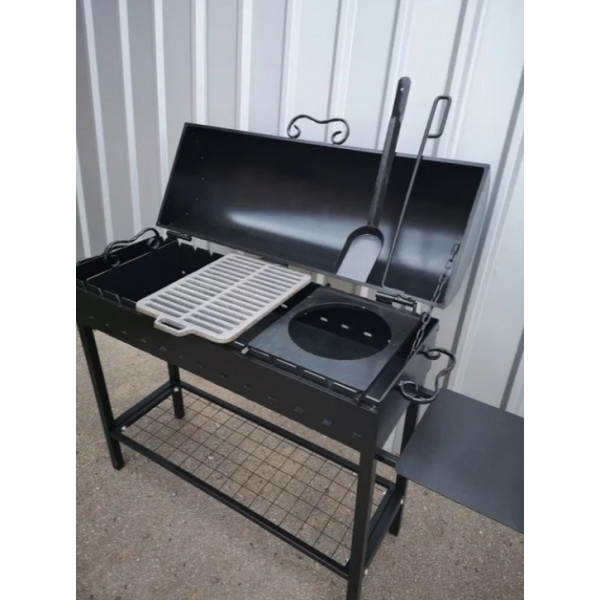 Мангал-барбекю 4 мм с чугунной решеткой-гриль и подставкой под котел.