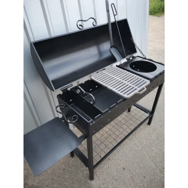 Мангал-барбекю 4 мм с чугунной решеткой-гриль и подставкой под котел.