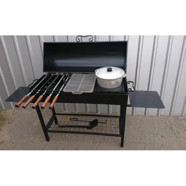 Мангал-барбекю 4 мм с чугунной решеткой-гриль и подставкой под котел.