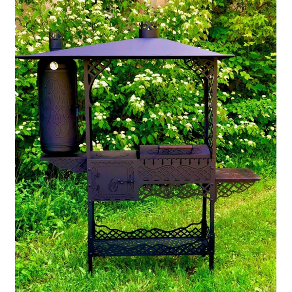 Мангал-барбекю с коптильней и печкой под казан