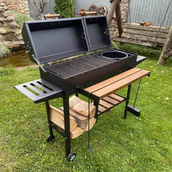 Мангал-гриль 5 мм посилено на 13 шампурів з дровницею та кришками.