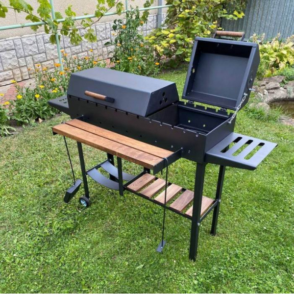 Мангал-гриль 5 мм посилено на 13 шампурів з дровницею та кришками.