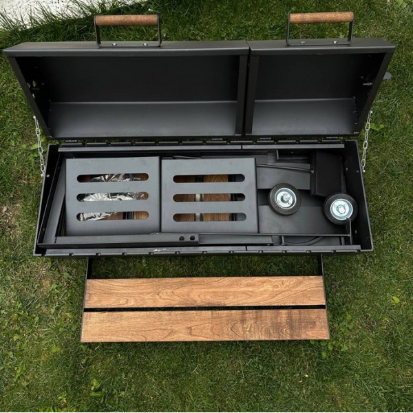 Мангал-гриль 5 мм посилено на 13 шампурів з дровницею та кришками.