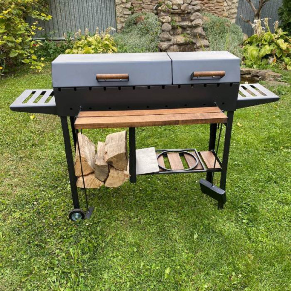 Мангал-гриль 5 мм посилено на 13 шампурів з дровницею та кришками.