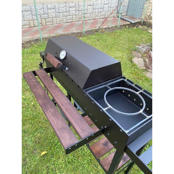 Мангал-гриль 5 мм з термометром, решіткою-гриль та підставкою під казан