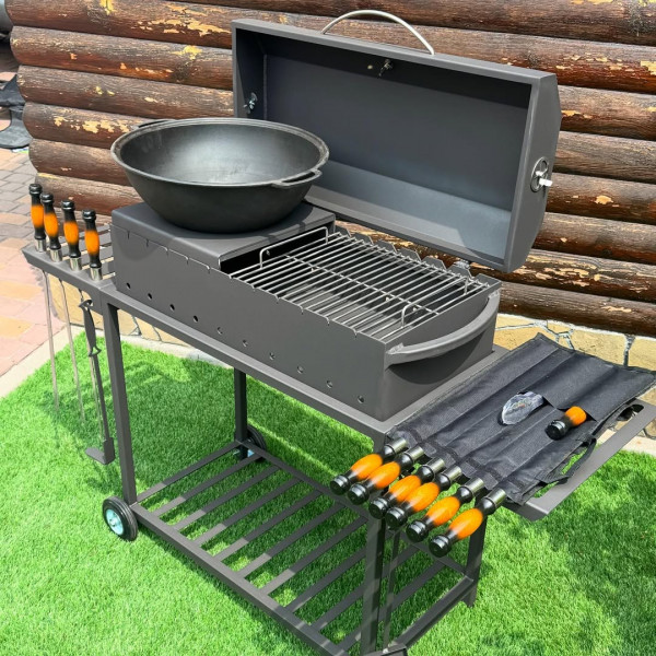 Мангал-гриль-барбекю 4 мм на 11 шампуров с решеткой-гриль и термометром