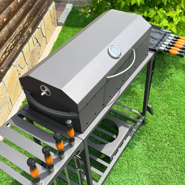 Мангал-гриль-барбекю 4 мм на 11 шампуров с решеткой-гриль и термометром