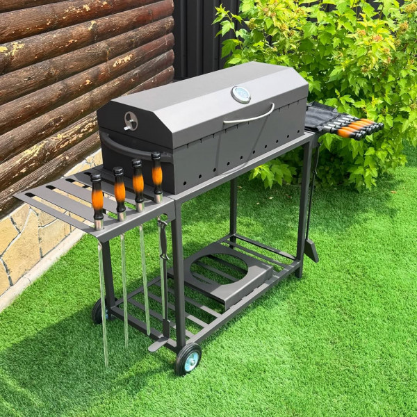 Мангал-гриль-барбекю 4 мм на 11 шампуров с решеткой-гриль и термометром