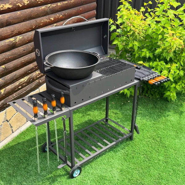 Мангал-гриль-барбекю 4 мм на 11 шампурів з решіткою-гриль та термометром