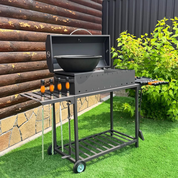 Мангал-гриль-барбекю 4 мм на 11 шампурів з решіткою-гриль та термометром