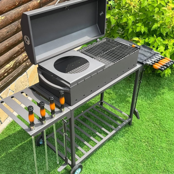 Мангал-гриль-барбекю 4 мм на 11 шампурів з решіткою-гриль та термометром