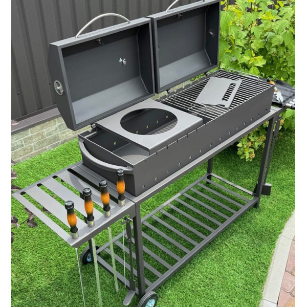 Мангал-гриль-барбекю 4 мм на 15 шампуров с решеткой-гриль и подставкой под котел.