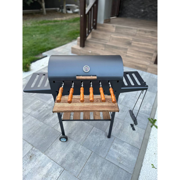 Мангал-гриль-барбекю 4 мм на 8 шампурів з термометром (посилений)