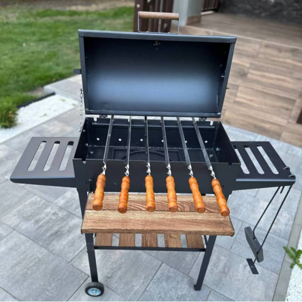 Мангал-гриль-барбекю 4 мм на 8 шампурів з термометром (посилений)