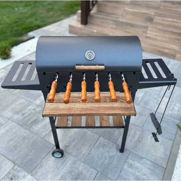 Мангал-гриль-барбекю 4 мм на 8 шампурів з термометром (посилений)