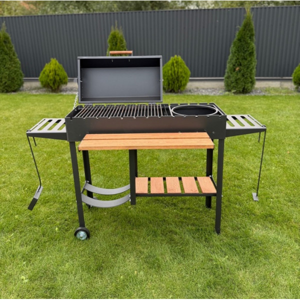 Мангал-гриль-барбекю 5 мм на 13 шампурів з дровницею (посилений)