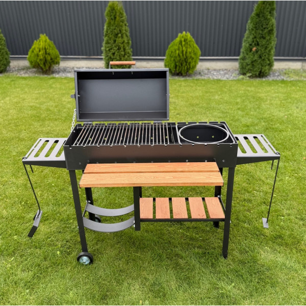 Мангал-гриль-барбекю 5 мм на 13 шампурів з дровницею (посилений)