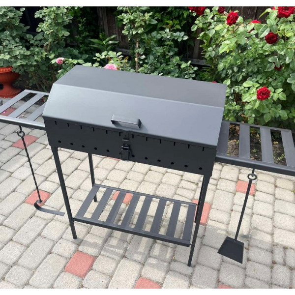 Мангал-гриль з кришкою 3 мм на 12 шампурів, решіткою, підставкою, столиками