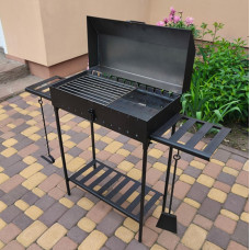 Мангал-гриль з кришкою 3 мм на 12 шампурів, решіткою, підставкою, столиками