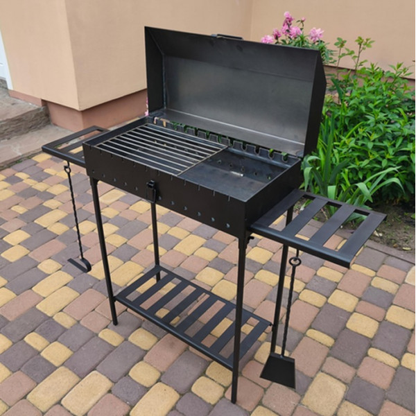 Мангал-гриль с крышкой 3 мм на 12 шампуров, решеткой, подставкой, столиками.