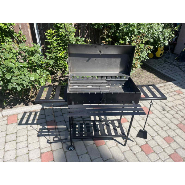 Мангал-гриль з кришкою 4 мм на 12 шампурів решіткою, підставкою, столиками