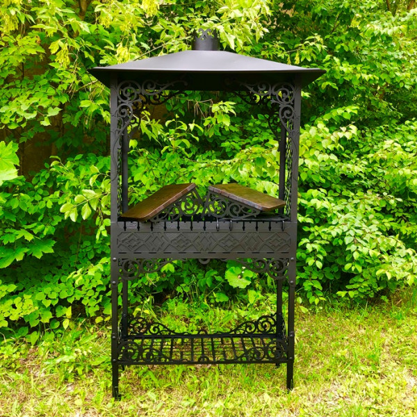 Мангал с крышей 6 мм на 13 шампуров с подставкой под казан