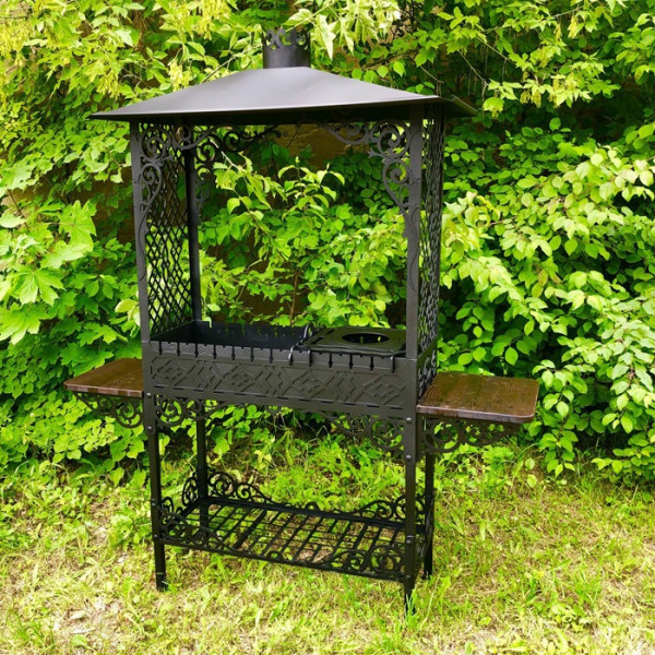 Мангал с крышей 6 мм на 13 шампуров с подставкой под казан
