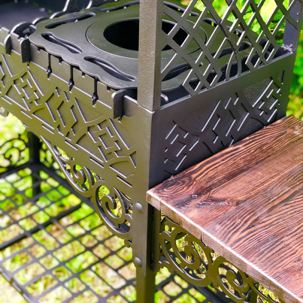 Мангал с крышей 6 мм на 13 шампуров с подставкой под казан