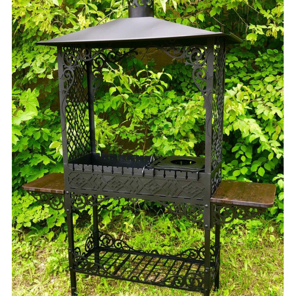 Мангал с крышей 6 мм на 13 шампуров с подставкой под казан