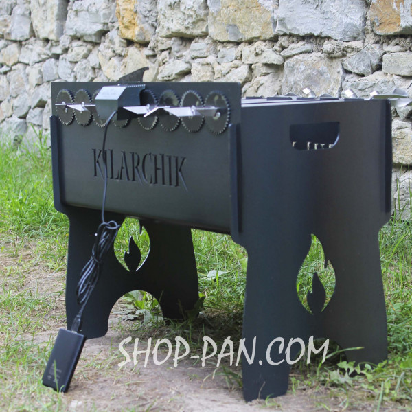 Мангал именный со встроенной шашлычницей и мотором на 10 шампуров