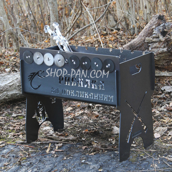 Мангал именный со встроенной шашлычницей и мотором на 10 шампуров