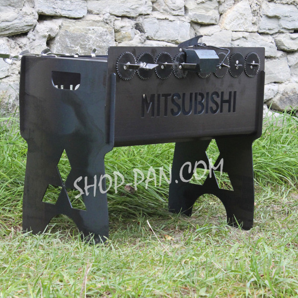 Мангал именный со встроенной шашлычницей и мотором на 10 шампуров