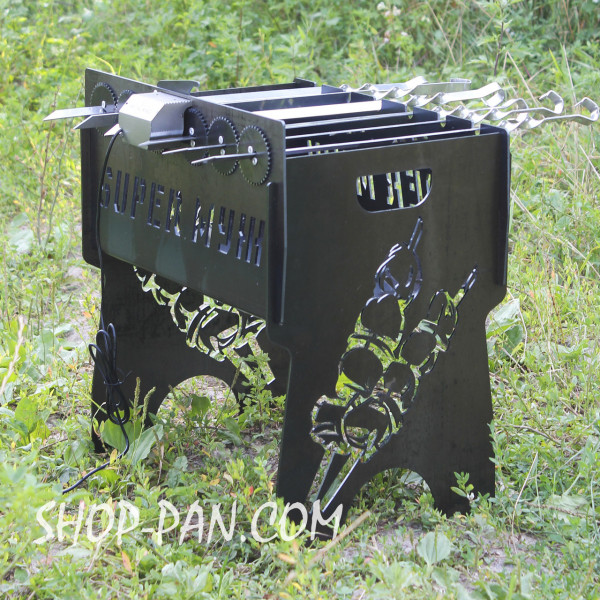 Мангал именный со встроенной шашлычницей и мотором на 10 шампуров