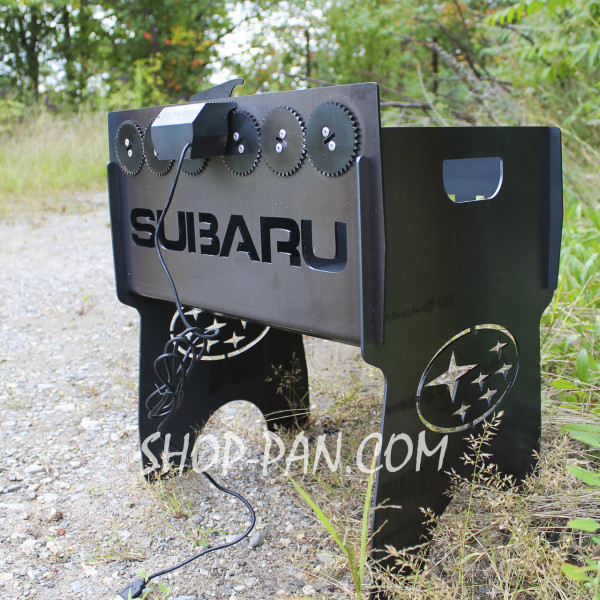 Мангал именный со встроенной шашлычницей и мотором на 12 шампуров.