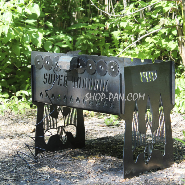 Мангал именный со встроенной шашлычницей и мотором на 8 шампуров - Super Чоловік