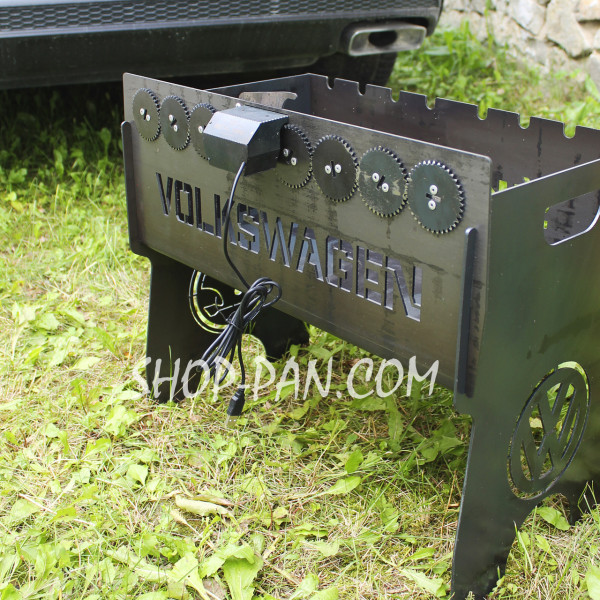 Мангал именный со встроенной шашлычницей и мотором на 8 шампуров.