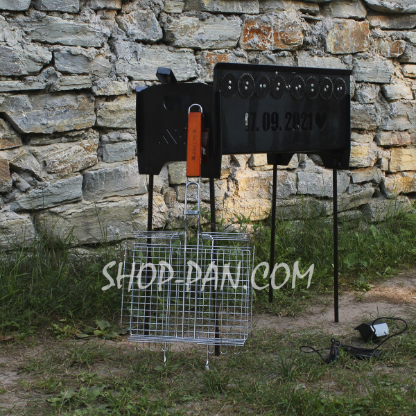 Мангал на длинных ножках со встроенной шашлычницей и мотором на 8 шампуров 2 мм