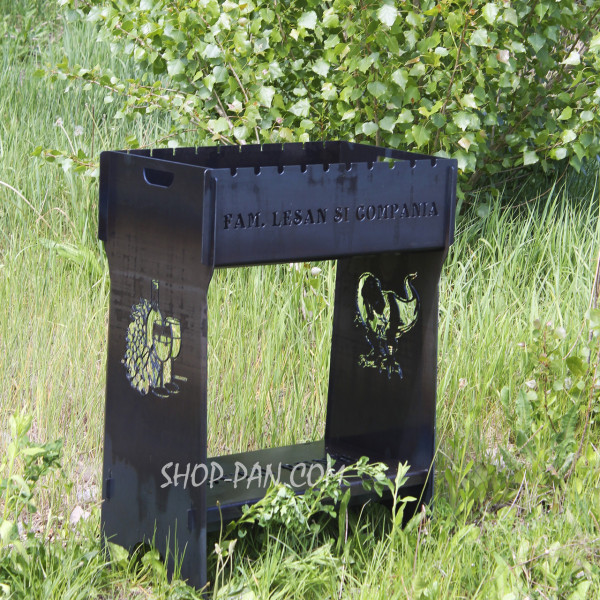 Мангал разборный высокий на 10 шампуров с подставкой для дров и индивидуальной гравировкой - COMPANIA