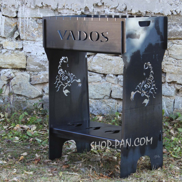 Мангал разборный высокий на 10 шампуров с подставкой для дров и индивидуальной гравировкой