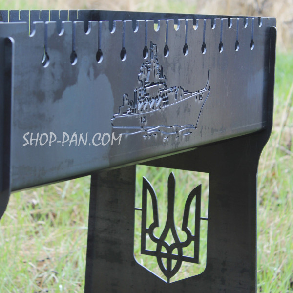 Мангал разборный высокий на 12 шампуров с подставкой для дров и индивидуальной гравировкой - русский военный к